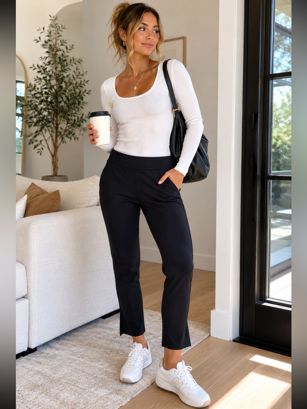 American Giant Black Pull On Straight Leg Stretch Crop Pants Size 6
